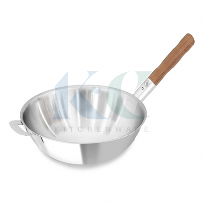 กระทะจีนสเตนเลส Vitalux 3 ชั้น ด้ามไม้สัก