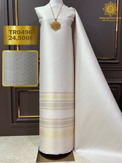 ผ้าไหมยกดอกลำพูนสีเบจ