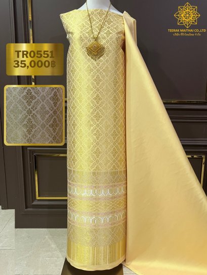 ผ้าไหมยกดอกลำพูนสีเหลืองยกดอกดิ้นทอง