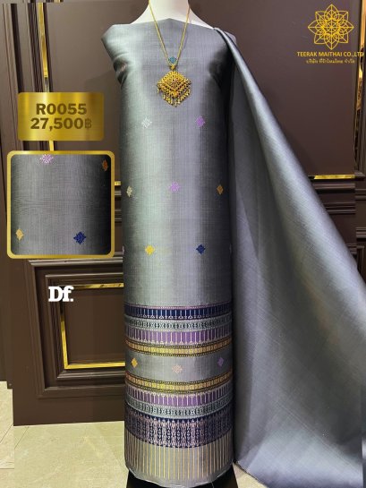 ผ้าไหมลำพูนสีเทายกดอกลอย