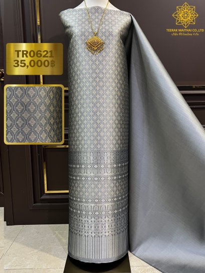 ผ้าไหมยกดอกลำพูนสีเทาแยกกาบแยกดอก