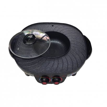 Mitsumaru Shabu Grill AP-MC12 2 in 1 (Black) Non-Stick / Scan QR Code for 2 Years Warranty with Thai Industrial Standard (TIS)