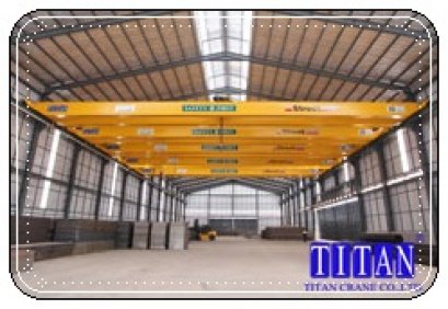 เครนเหนือศีรษะ แบบคานคู่ น้ำหนักยก 10 ตัน กว้าง 28 เมตร ยกสูง 8 เมตร รางวิ่งยาว 133 เมตร