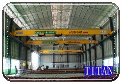 เครนเหนือศีรษะ แบบคานเดี่ยวน้ำหนักยก 3.2+3.2 ตัน กว้าง 17 เมตร ยกสูง 10 เมตร รางวิ่งยาว 100 เมตร