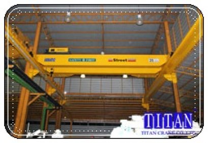 เครนเหนือศีรษะ แบบคานคู่ น้ำหนักยก 25 ตัน กว้าง 12 เมตร ยกสูง 10 เมตร รางวิ่งยาว 60 เมตร