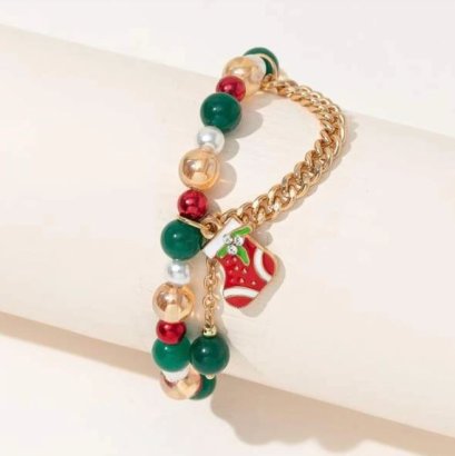 สร้อยข้อมือลูกปัด ถุงเท้าคริสต์มาส จี้ห้อยคอ