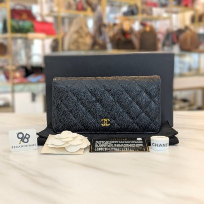 C​H​A​N​E​L Wallet Bi Fold Black คาเวียร์​ GHW