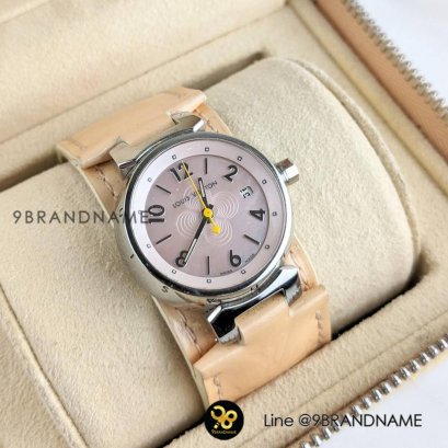 L​O​U​IS VUITTON Beige Pink Shell Quartz หน้าชมพู​ สายหนังแก้ว​ สายสีครีม
