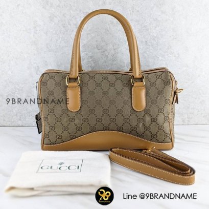 U​S​E​D G​U​C​C​I​ Sholder&amp;Crossbody​ Vintage​ ผ้า​Canvas ขอบหนังน้ำตาล​ GHW