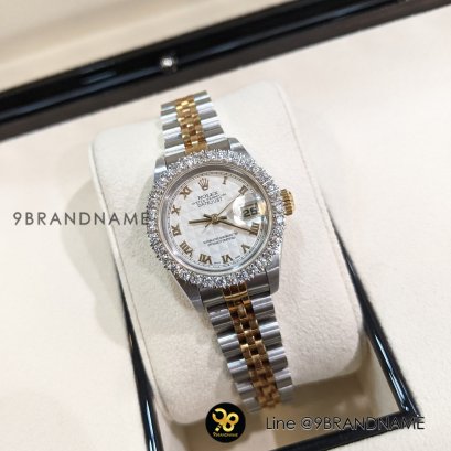 Used : Rolex  Datejust 2k ขอบเพชรนามเตย หน้าปิรมิด ขาวครีม