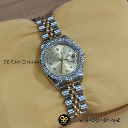 USED  R​olex  Datejust​ ข้างรู 2k​ หน้าทอง ขอบเพ​รช​หนามเตย​ หลักโรมัน