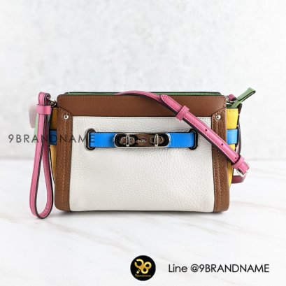 N​E​W​ C​O​ACH Swagger Wristlet in Rainbow Colorblock Leather