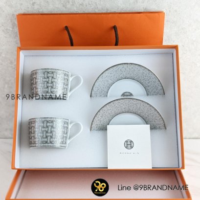 NEW  HERME​S Coffee Set กระเบื้อง​ ขาวลายเทา​ ชุดแก้วกาแฟ