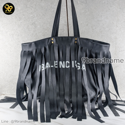 Balenciaga Black Laundry Cabas Fringe Leather Tote Bag