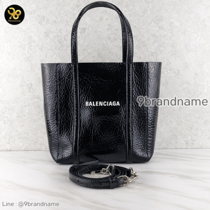 Balenciaga Textured Patent XXS Everyday Logo Tote In Black
