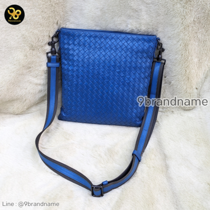 Bottega Blue intrecciato Leather Messenger Bag