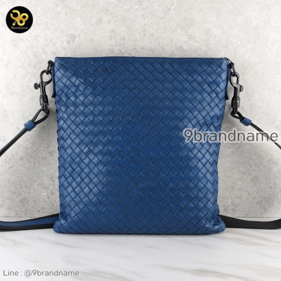 Bottega Blue intrecciato Leather Messenger Bag