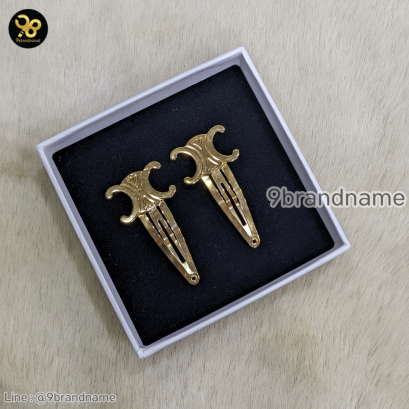 Celine Triomphe Snap Hair Clips in Brass
