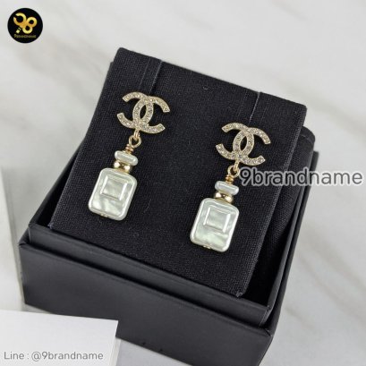 Chanel AB8537 Strass CC Perfume Bottle Motif Earrings, Metal Faux Pearl