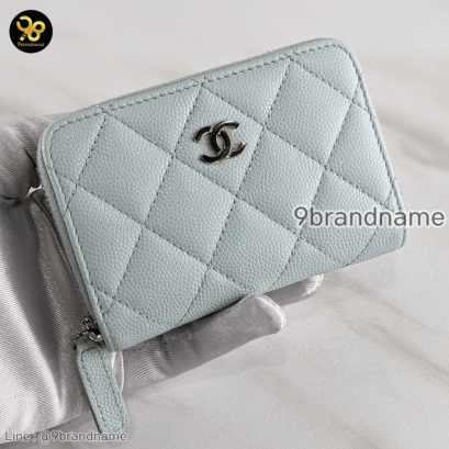 Chanel Card Holder Zipper Coin Caviar Light Blue