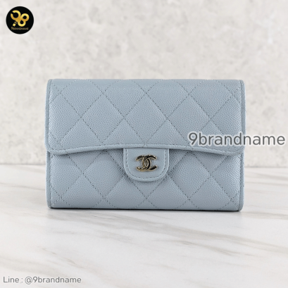 Chanel Medium 6″ Tri-Fold Light Blue Caviar Wallet GHW