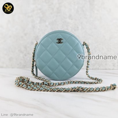 Chanel Round Clutch With Chain Bag Caviar Caviar ฟ้า GHW Used