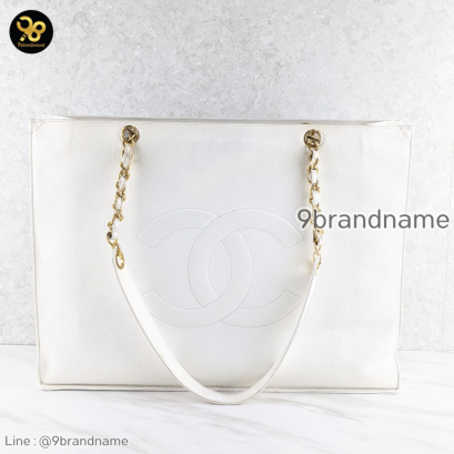 Chanel Vintage white Tote Caviar GHW แบรนด์เนมมือสอง