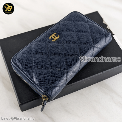 Chanel Zippy Medium Carvier Navy Wallet GHW