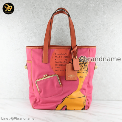 Coach Bonnie Cashin Fuchsia Orange Canvas Tote Cash Carry 13379