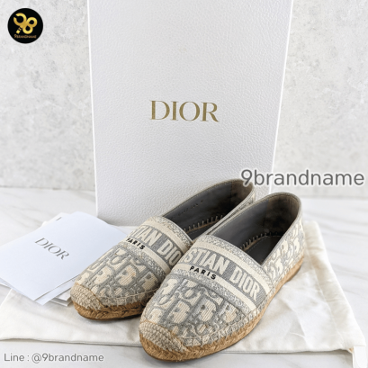 Dior Granville Espadrille In Deep Stone Gray Oblique Embroidered Cotton แบรนด์เนมมือสอง