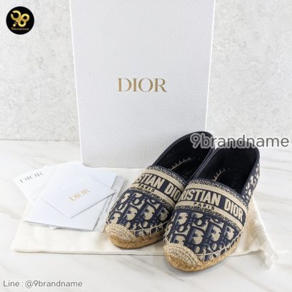Granville Espadrille In Deep Blue Dior Oblique Embroidered Cotton&nbsp;แบรนด์เนมมือสอง