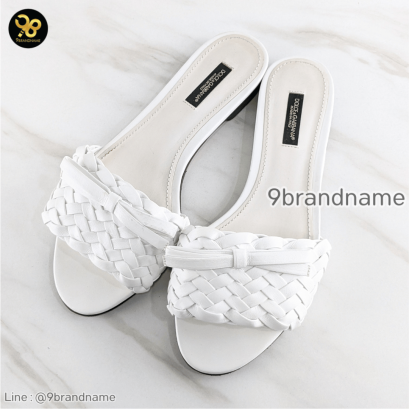Dolce&Gobbana White Braided Leather Flat Slides