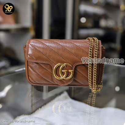 Gucci GG Marmont Super Mini Leather Crossbody Bag Brown น้ำตาล แบรนด์เนมมือสอง
