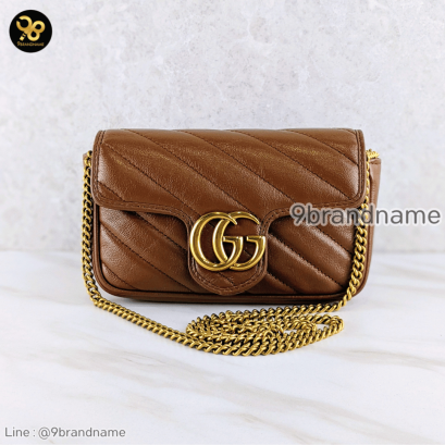 Gucci GG Marmont Super Mini Leather Crossbody Bag Brown แบรนด์เนมมือสอง