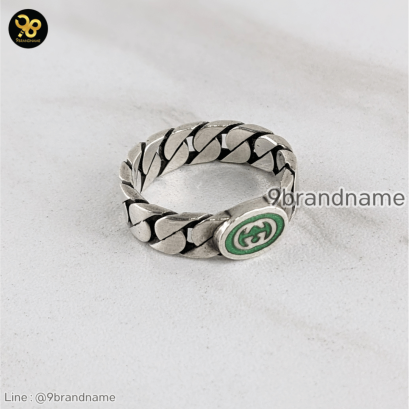 Gucci Interlocking G Green Enamel Sterling Silver Ring
