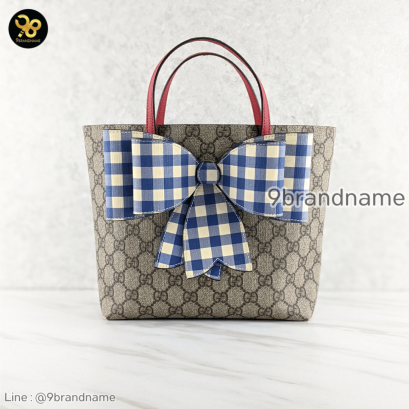 Gucci Kid Blue Gingham Bow Tote
