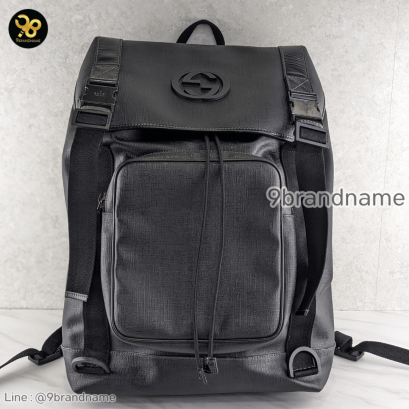 Gucci Large Black Interlocking Backpack Canvas แบรนด์เนมมือสอง