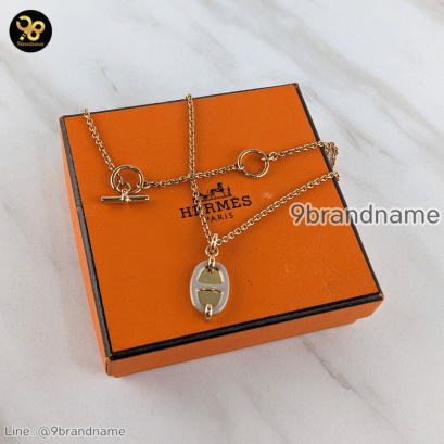 Hermes Mini Maillon Necklace Marron Glace RGHW Pink Gold แบรนด์เนมมือสอง