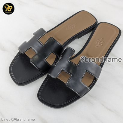 Hermes Shoes Slippers Swift Black แบรนด์เนมมือสอง