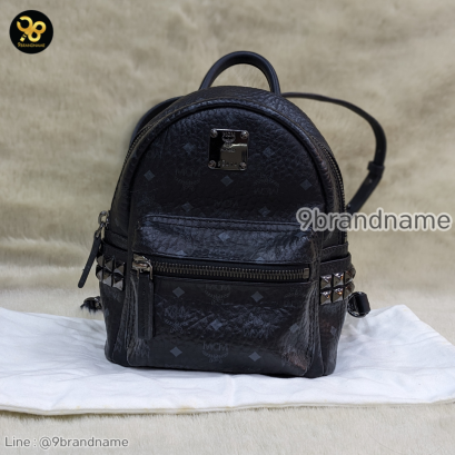 MCM Stark Side Studs Backpack in Visetos	Calf	black แบรนด์เนมมือสองของแท้