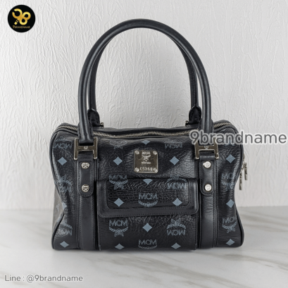 MCM Boston Bag Black Calf Visetos/ดำ แบรนด์เนมมือสอง 