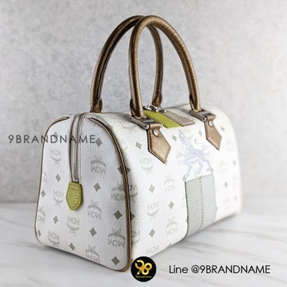MCM  (Used) White Lion Princess Boston Bag Speedy