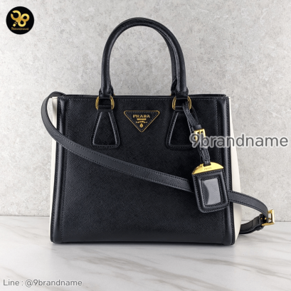 Black Saffiano Lux Bicolor Satchel White