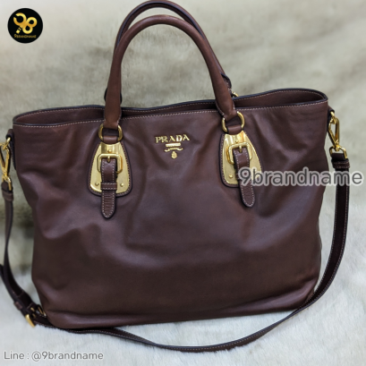 Prada Soft Calfskin Leather Shopping Tote Bag แบรนด์เนมมือสองของแท้