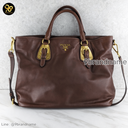 Prada Soft Calfskin Leather Shopping Tote Bag แบรนด์เนมมือสองของแท้