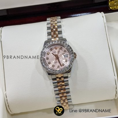 Rolex Datejust ข้างตัน 179171 2k Pink  คอมชมพู หน้าคอมชมพู  บัคมงกุฎ หลักเพชร ขอบเพชรสอด