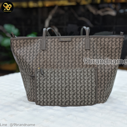 Tory Bruch Ever-Ready Zip Tote Winter Zinc Canvas แบรนด์เนมมือสอง