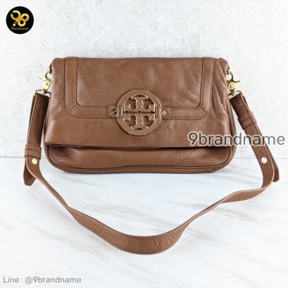Tory bruch Tan Leather Logo Amanda Foldover Crossbody Bag