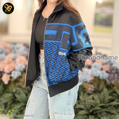 Versace Geometric Print Zip-Up Jacket Black แบรนด์เนมมือสอง