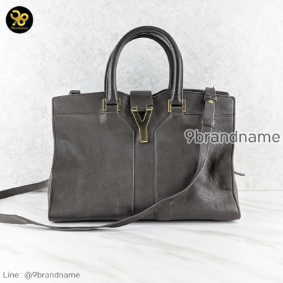 YSL Grey Calfskin Leather Small Cabas ChYc Bag แบรนด์เนมมือสอง